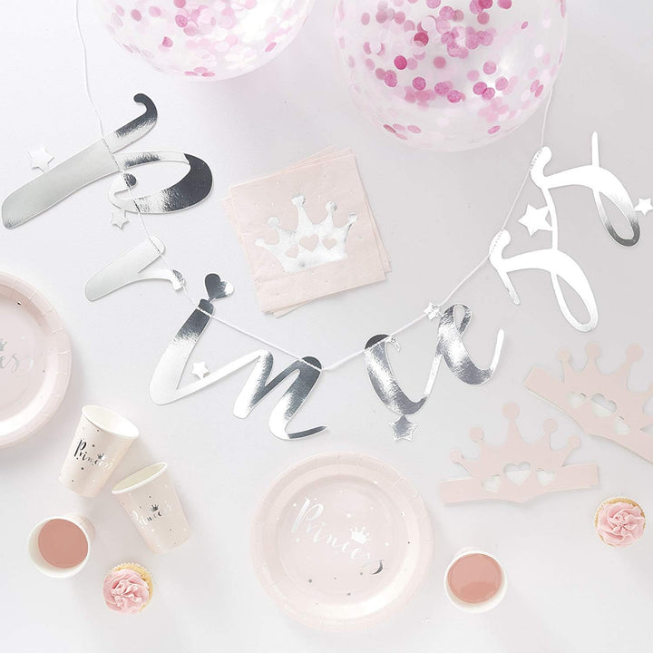 Ginger Ray Gold Foiled Silver Princess Party Geburtstagsfeier-Set, metallisch