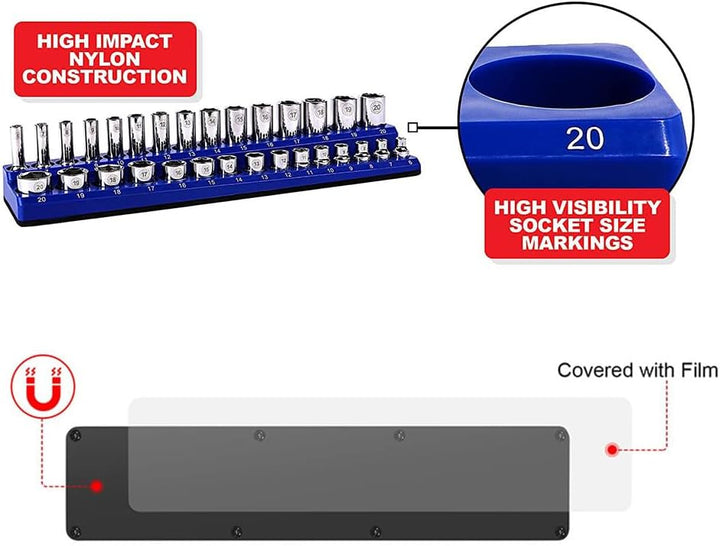 Magnetischer Steckschlüssel-Organizer mit 75 Schlitzen, 3 Stück Metrischer Steckschlüsselhalter-Set