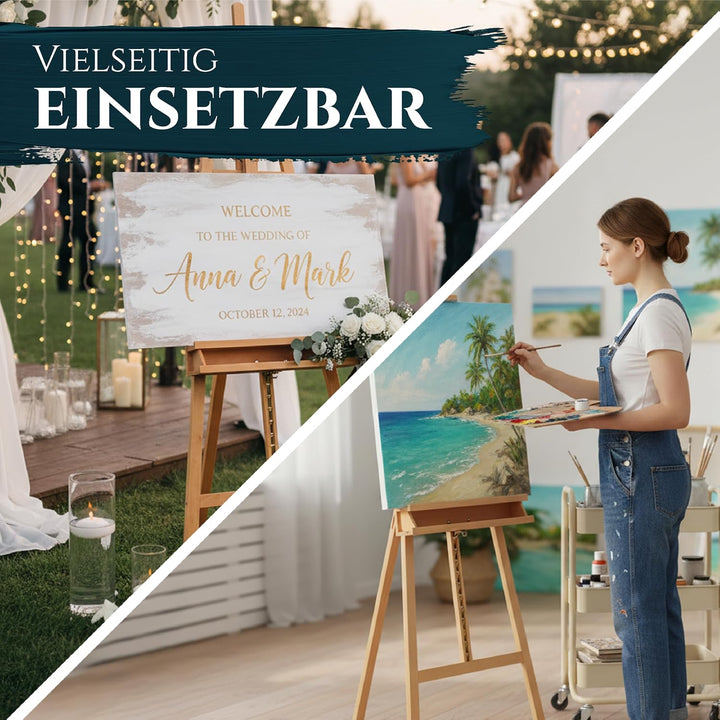 Artina Atelierstaffelei 66x225 cm Barcelona - flexibel verstellbare Dreibein Staffelei aus Buchenhol