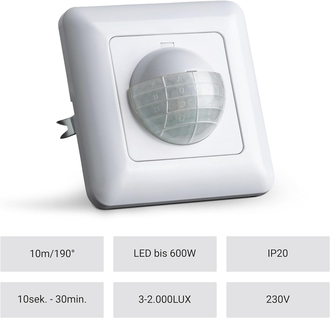 SEBSON Bewegungsmelder Innen Unterputz - 2er Set - LED geeignet, Wand Montage, IR Bewegungssensor pr