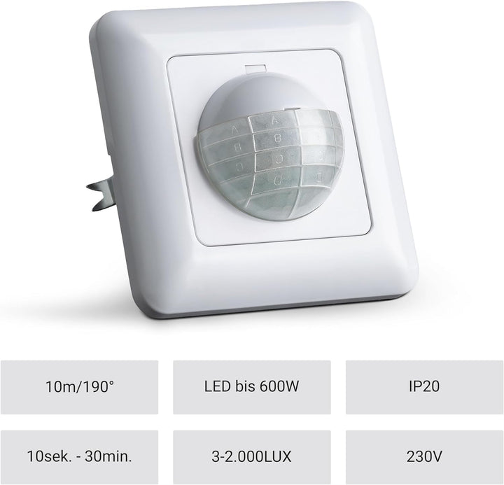 SEBSON Bewegungsmelder Innen Unterputz - 2er Set - LED geeignet, Wand Montage, IR Bewegungssensor pr