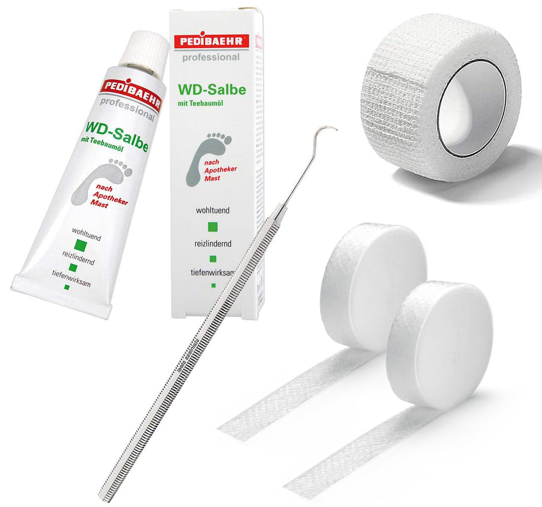 Kosmetex Wattehaken Pedibaehr WD Salbe, 4x Tamponade für den Nagelfalz, 1x flexible Zehenbinde, Set
