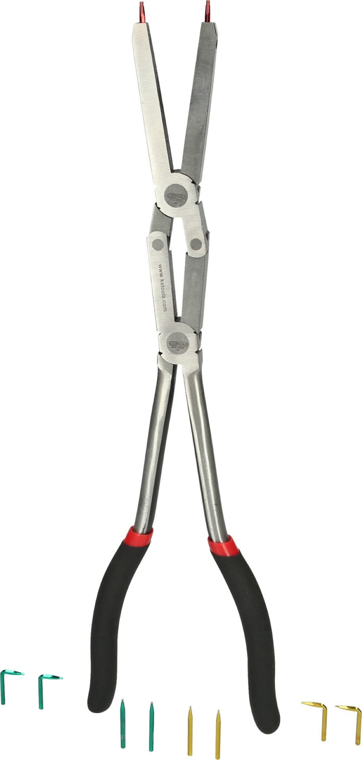 KS Tools 500.7035 Doppelgelenk-Sicherungszange für Aussensicherungsringe mit auswechselbaren Spitzen