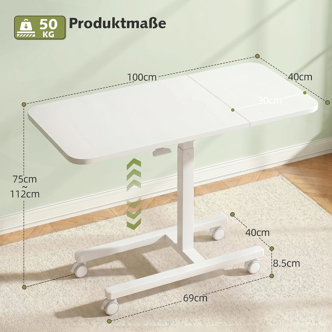 100cm Höhenverstellbarer Beistelltisch Grosser Platte, Rollen mit Feststellbremsen, Gasdruckfeder, s