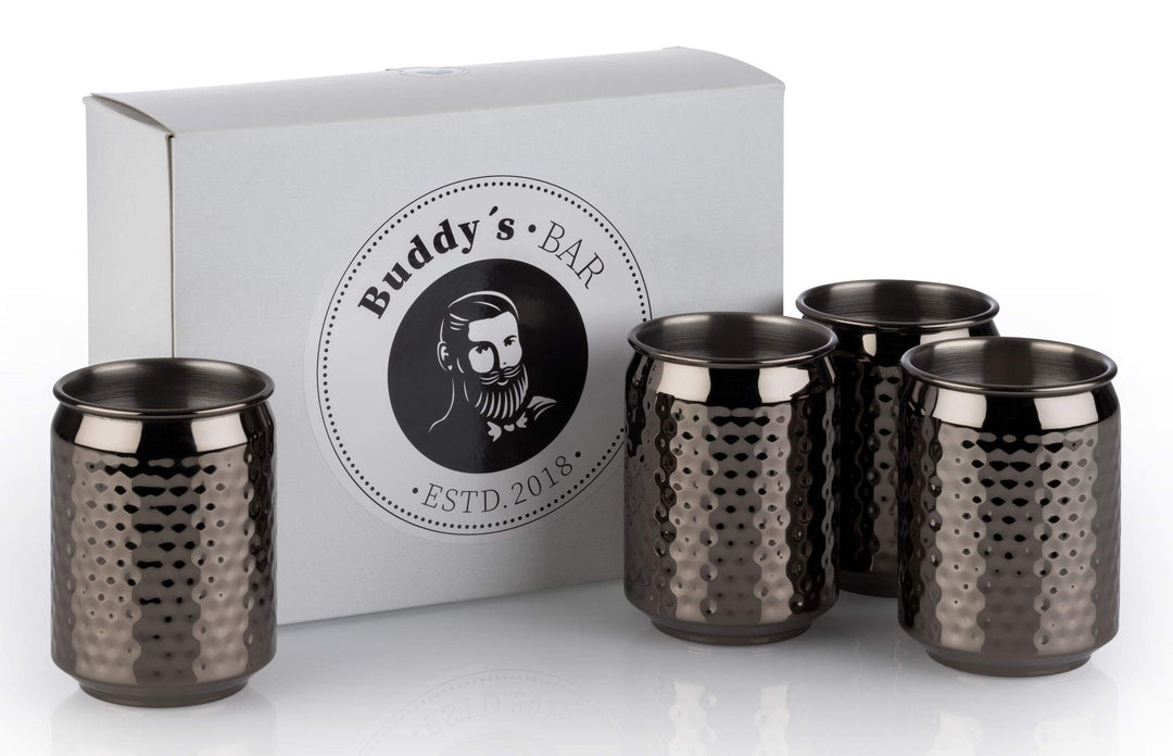 Buddy´s Bar - 4 Cocktail Can Becher, Ø 7,5 cm, H: 10,5 cm, 350 ml, Edelstahl-Becher, inkl. Geschenkb