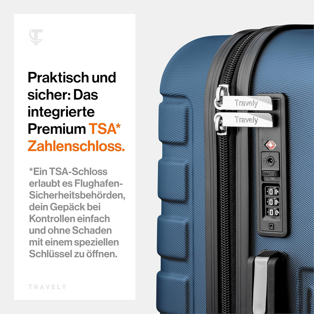 Travely Premium Handgepäck Koffer 55x40x20cm - passend für Ryanair, Lufthansa, Eurowings und co. I 3