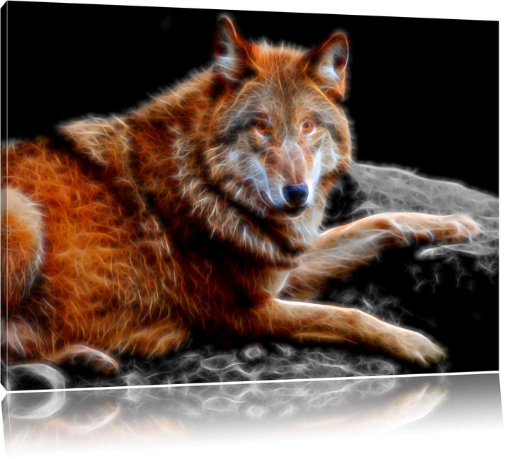 Dark stolzer Wolf auf Stein schwarz/weiss Deluxe Format: 100x70 cm auf Leinwand, XXL riesige Bilder