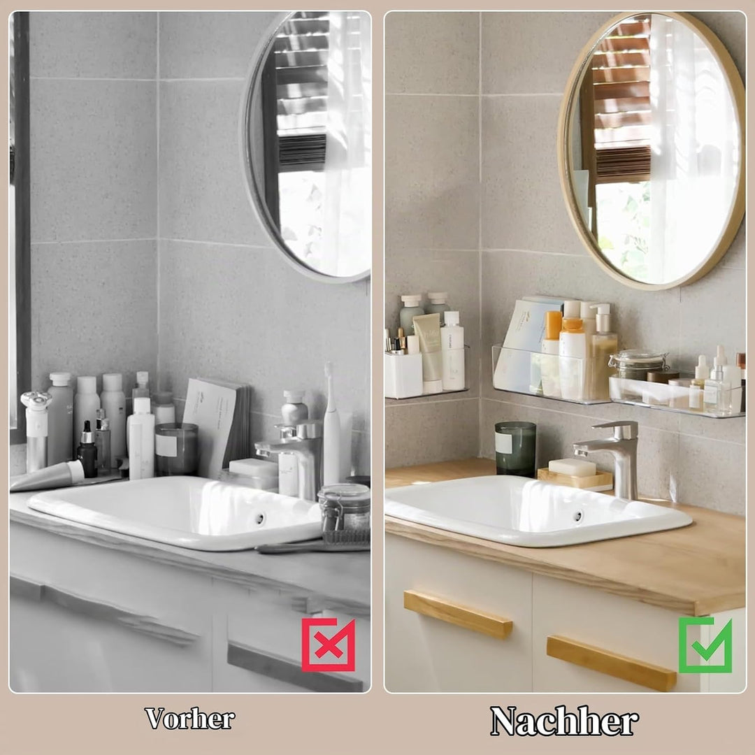 PAVSTINE Duschablage ohne Bohren Transparent, 2 Stück Duschregal Badezimmer Organizer mit Ablauföffn