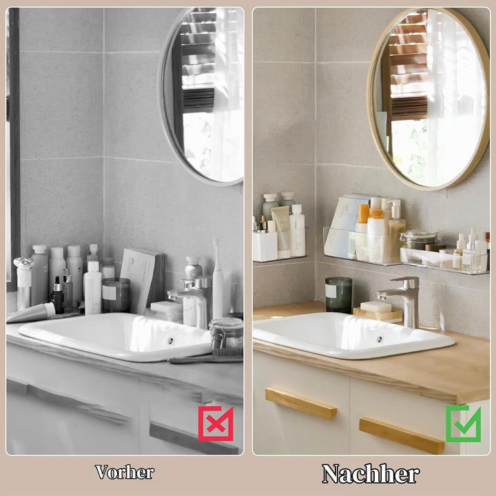 PAVSTINE Duschablage ohne Bohren Transparent, 2 Stück Duschregal Badezimmer Organizer mit Ablauföffn