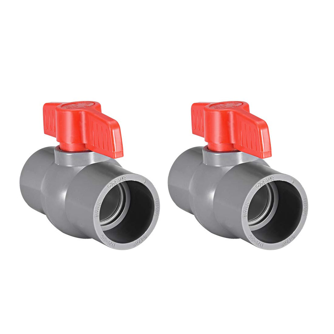 sourcing map 2Pcs PVC Wasserhahn Gleitkappen mit Kugelhahn 1-1/4" Innendurchmesser Rot Grau 40mm Gra