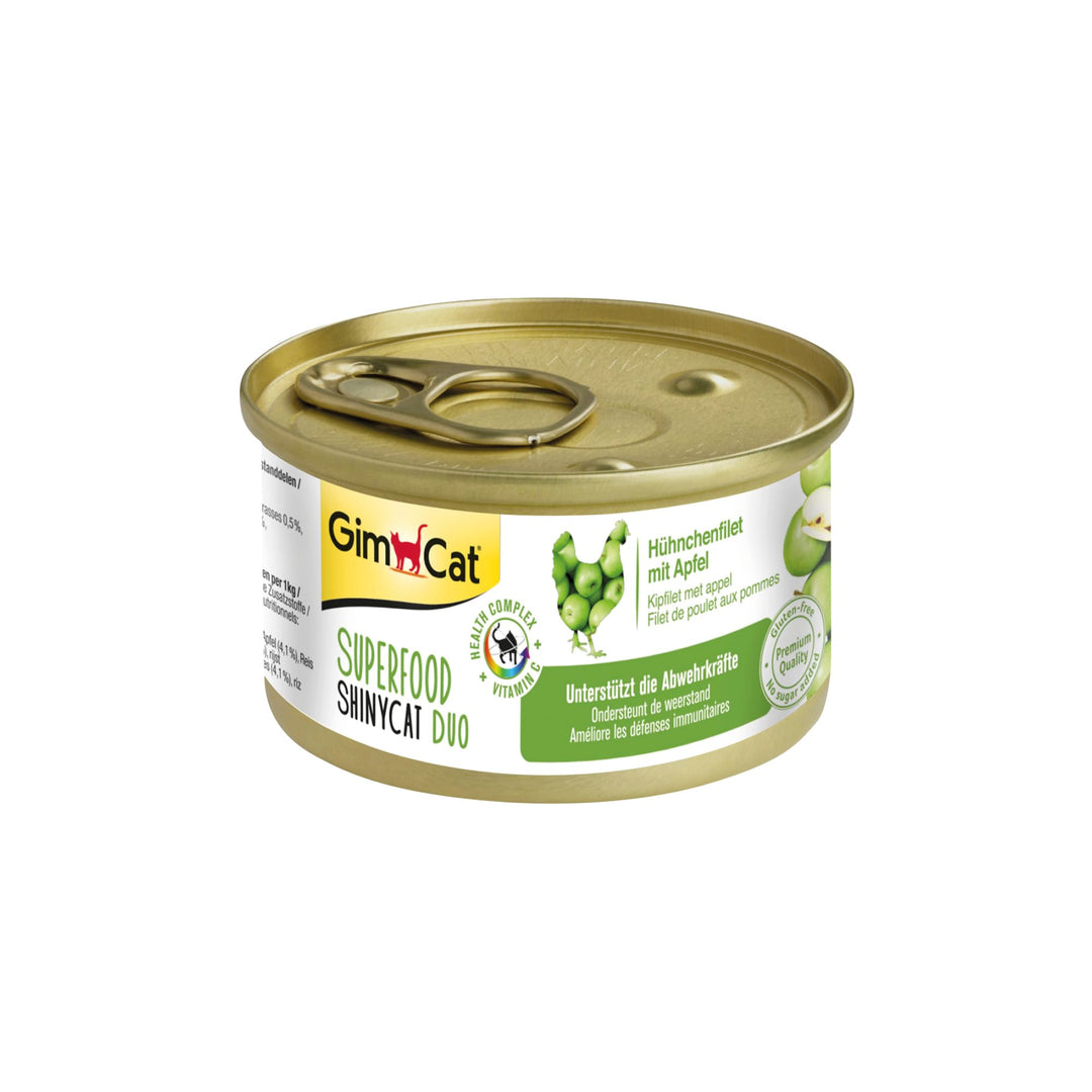 GimCat Superfood ShinyCat Duo Hühnchen mit Apfel - Katzenfutter mit saftigem Filet ohne Zuckerzusatz