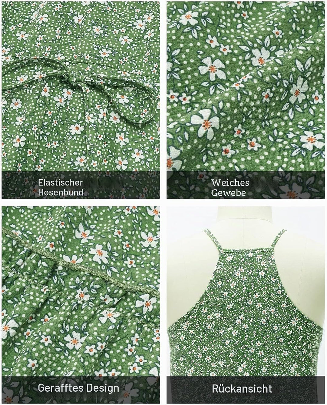 Newshows Sommerkleid Damen Knielang Spaghettiträger Kleid V-Ausschnitt Strandkleider M A1floral 03,