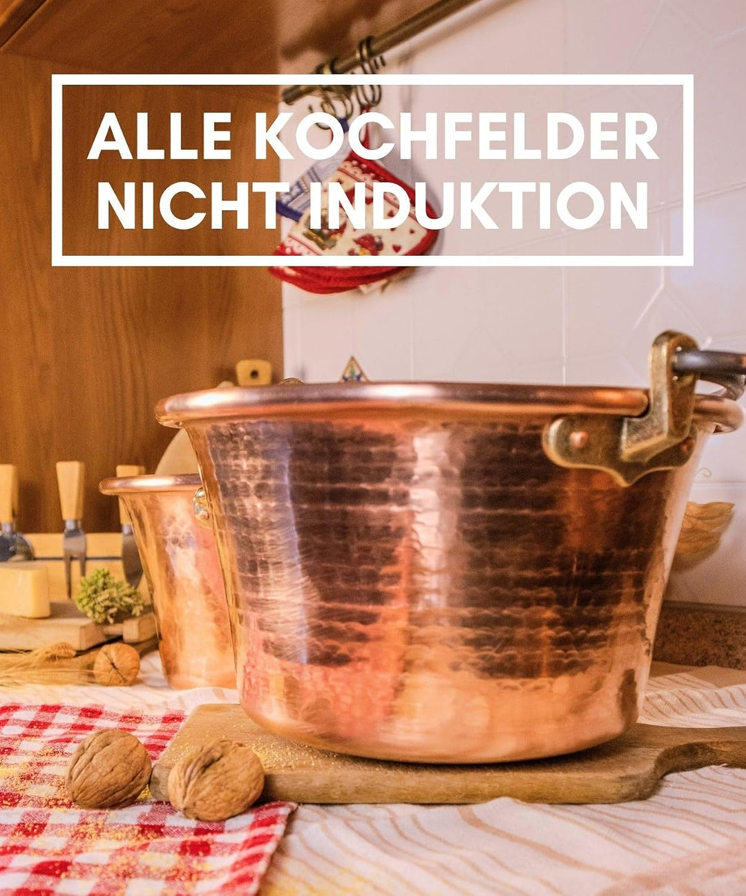 CREARTISTIC 100% Made in Italy – Kupferkessel für Polenta, Marmelade-37cm Durchmesser - Gewölbter Gr