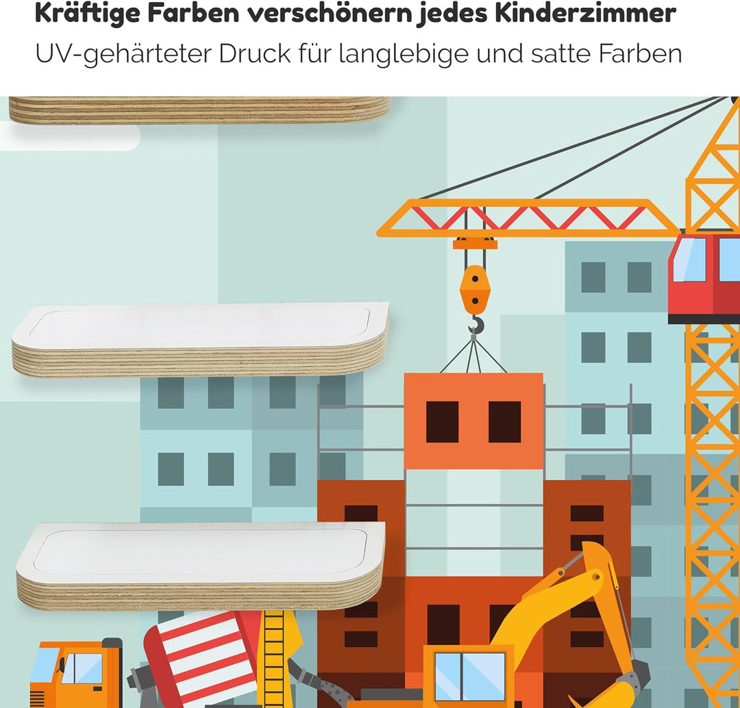 stadtecken Holzregal für Musikbox I Baustelle, mittel I Geeignet für die Toniebox und ca. 30 Tonies