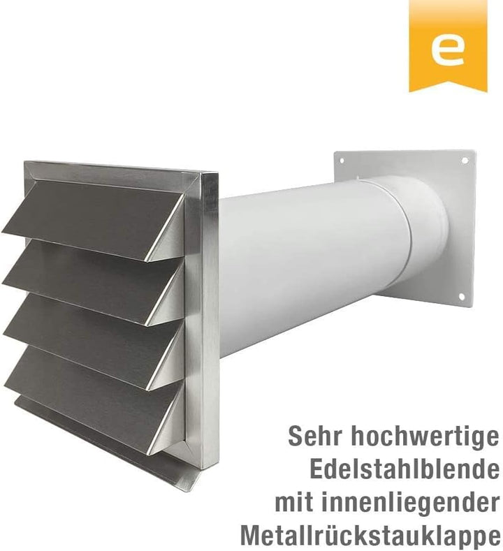 EASYTEC® Energiesparender Mauerkasten Ø 125 mm Edelstahl mit zwei Rückstauklappen | DN125 | 34124e