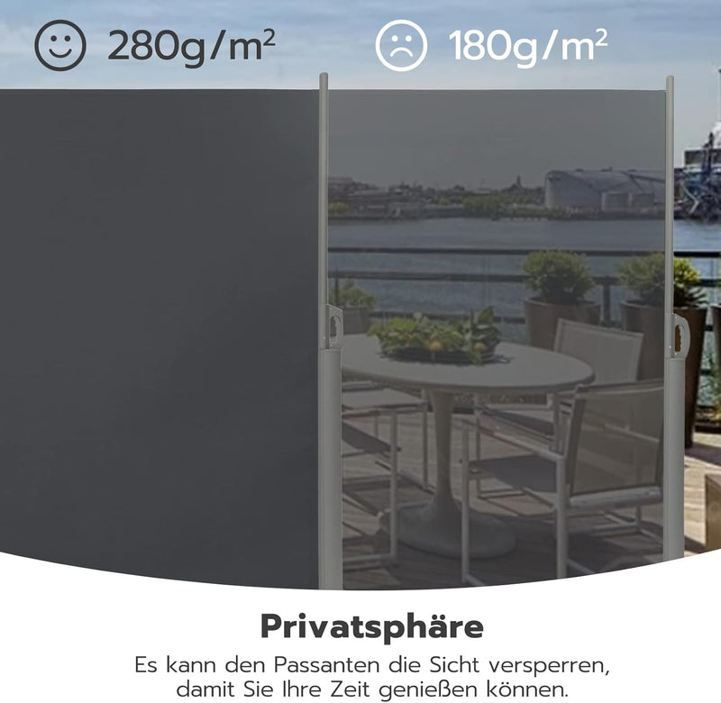 LARMNEE Seitenmarkise, ausziehbar, Sichtschutz, Freistehend, Sonnenschutz, Blickdicht, Seitenrollo,