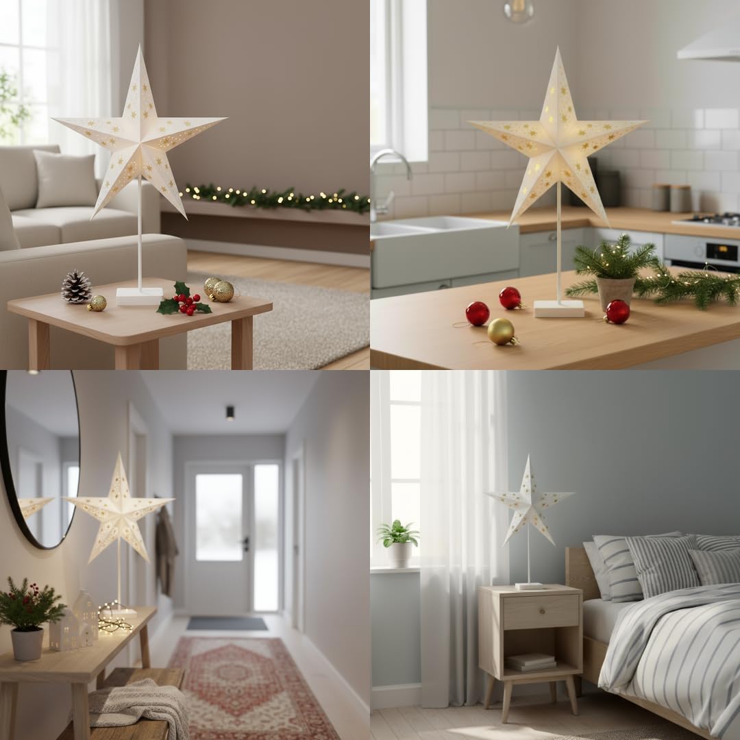 Star Trading Weihnachtsstern 60 cm – Papierstern mit stabilem Fuss, 10 warmweissen LEDs, batteriebet
