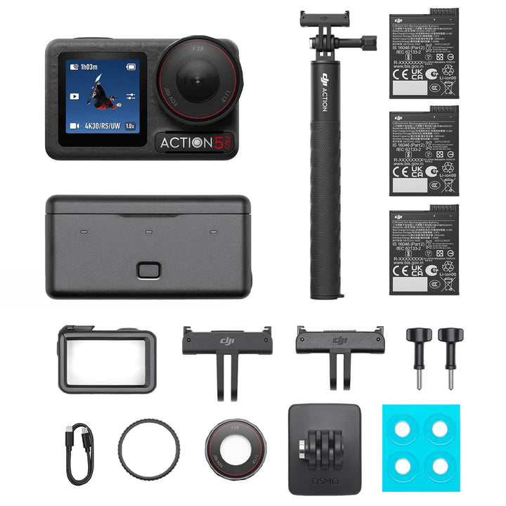 DJI Osmo Action 5 Pro Adventure Combo mit Zubehör, Action Cam 4K mit 1/1.3" Sensor, 12 Std. verlänge