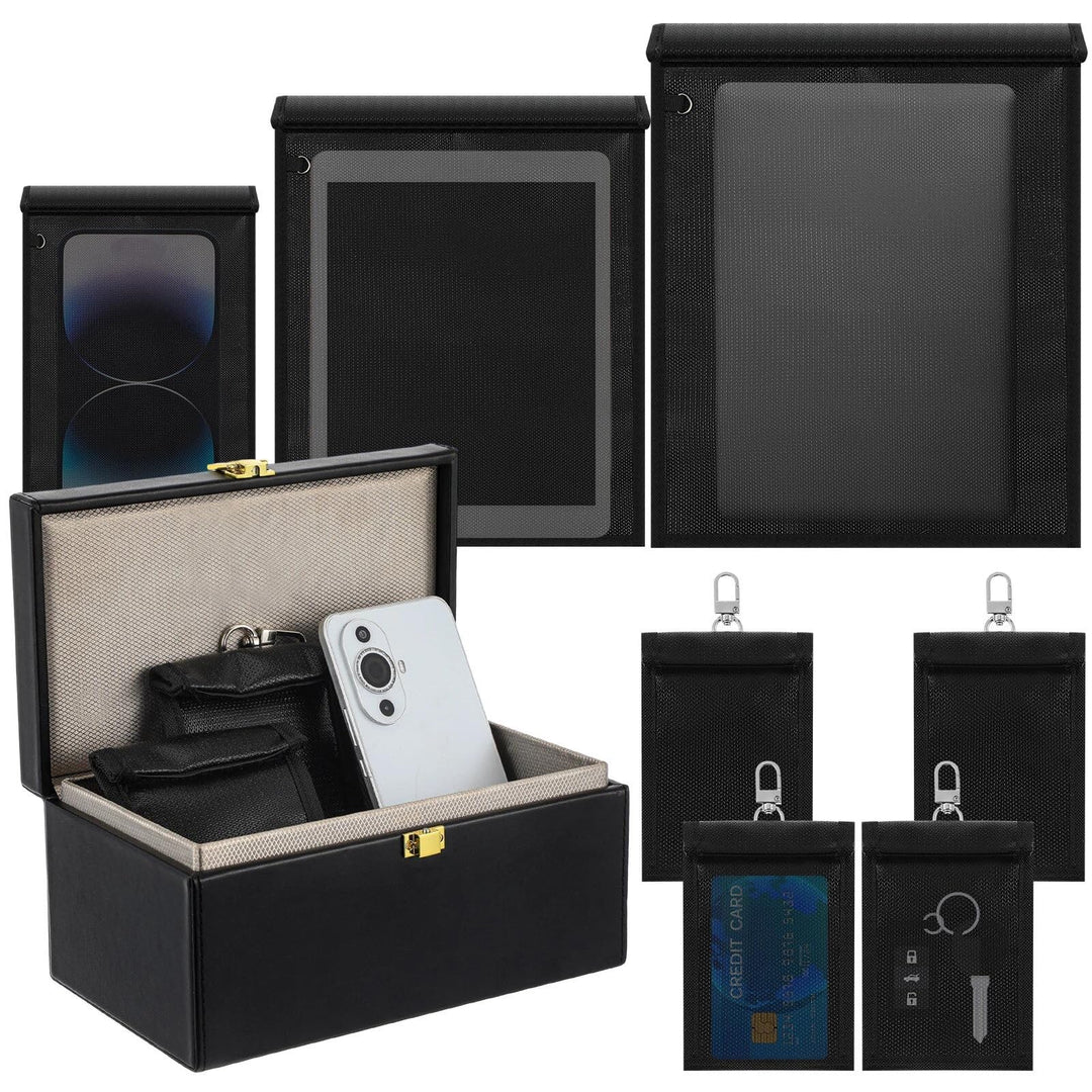Faraday-Käfige, 1 Faraday-Box mit 7 Faraday-Taschen (L, M und S) für Autoschlüssel, Laptops, Tablets