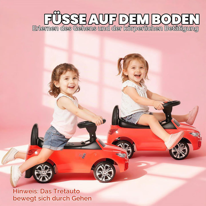 HOMCOM Kinderauto, Schiebefahrzeug mit Spielzeugkiste, Hupe, Scheinwerfer und Musik, fördert die Mot