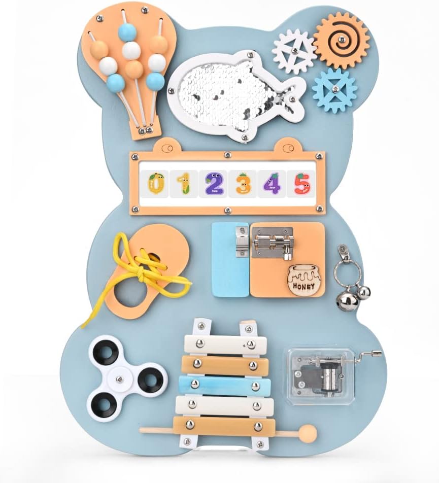 Yontwe Montessori Busy Board Sensorisches Spielbrett Feinmotorik Lernen Handgefertigte sensorische A