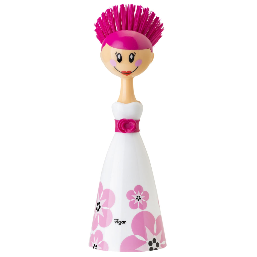 VIGAR Dolls April robuste Spülbürste mit Ständer, ABS, Nylon, Silikon Weiss Rosa April, Weiss Rosa A