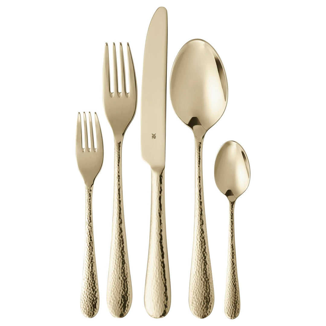 WMF Sitello Besteck Set 6 Personen, Gold-Edition, Essbesteck Set 30 teilig, Monobloc-Messer, Cromarg
