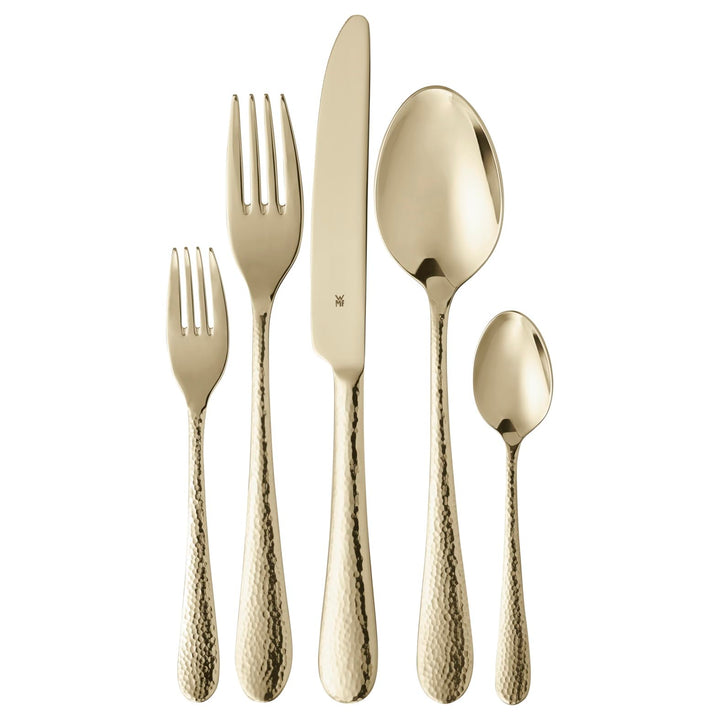WMF Sitello Besteck Set 6 Personen, Gold-Edition, Essbesteck Set 30 teilig, Monobloc-Messer, Cromarg