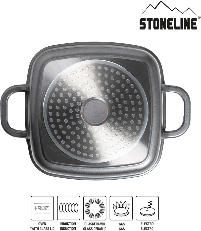 STONELINE 20cm Eckpfanne mit Aromaglasdeckel 20 x 20 cm Grau, 20 x 20 cm Grau