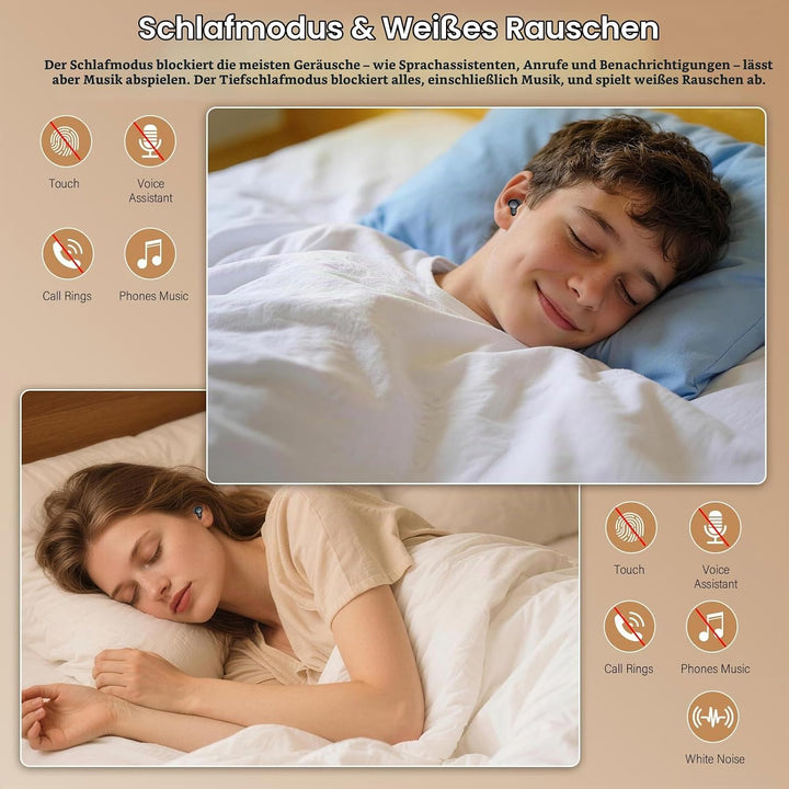 In Ear Kopfhörer, Hi-Fi Klang Schlafkopfhörer, Kabellose Kopfhörer Bluetooth 5.4 mit 4 ENC Mikrofone