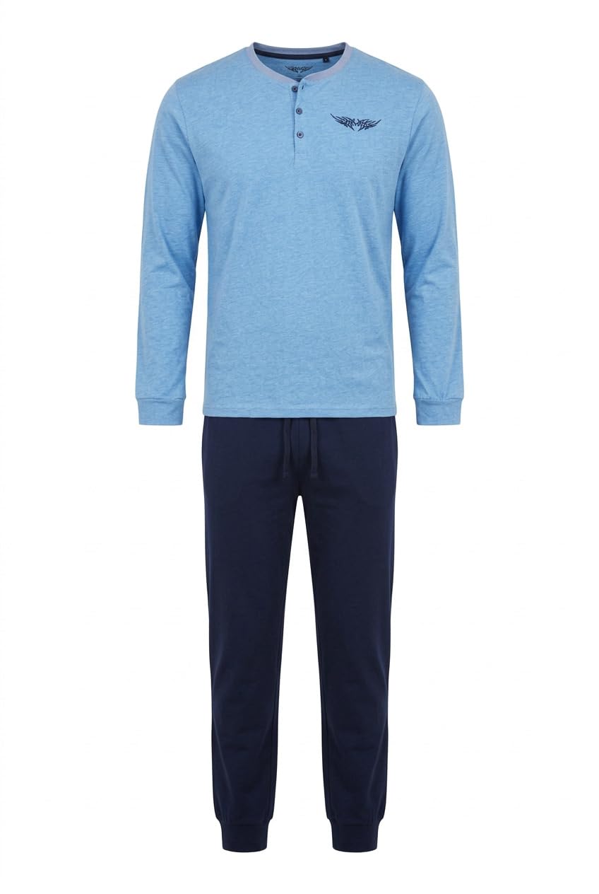 Arizona Herren Schlafanzug Pyjama Baumwolle Lange Hose Knopfleiste Langarm (60/62)