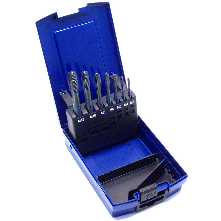WSH-TOOLS Maschinengewindebohrer Set Blauring Durchgangsloch M3, M4, M5, M6, M8, M10, M12 HSSE-Co5 7