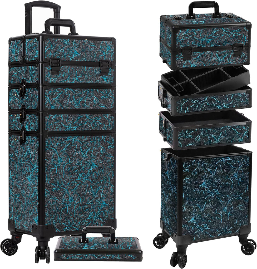 Arous 5-in-1-Kosmetik-Trolley mit Rollen, für Reisen, abschliessbar, mit Rädern, für Friseure, Künst
