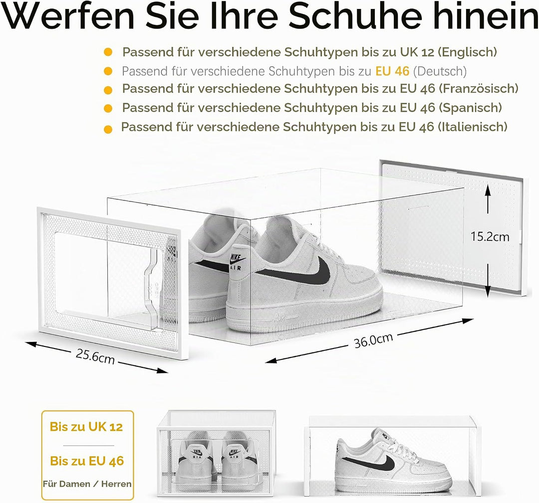SEE SPRING 12er Set faltbare Schuhboxen Organizer, stapelbar - Für Schuhe bis Grösse 46 - Kunststoff