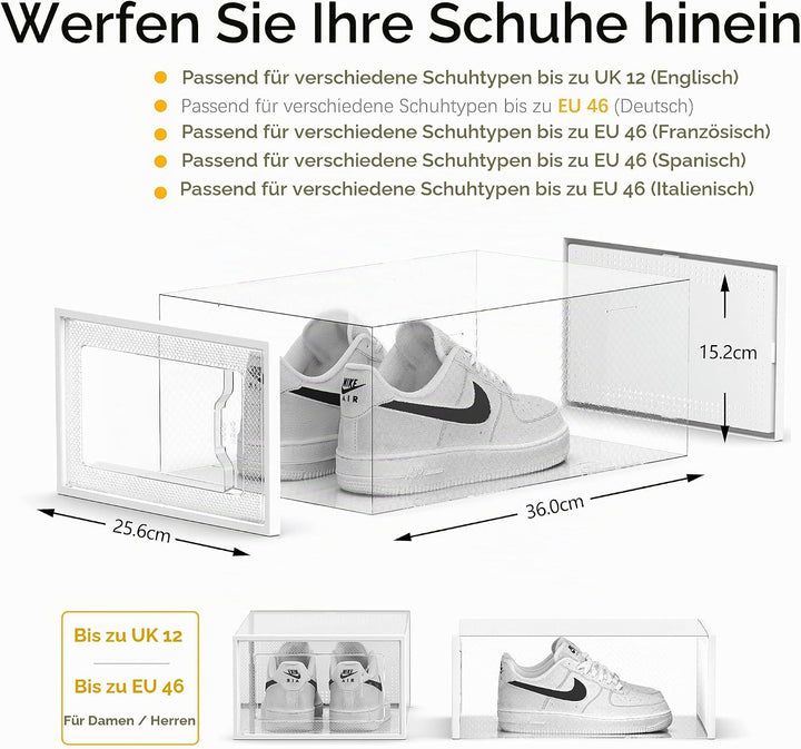 SEE SPRING 12er Set faltbare Schuhboxen Organizer, stapelbar - Für Schuhe bis Grösse 46 - Kunststoff
