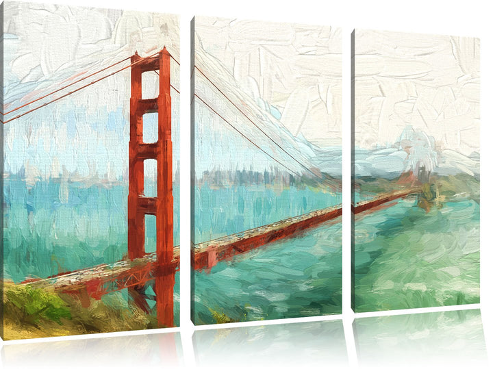 Pixxprint Golden Gate Bridge als Leinwandbild/Grösse: 3 Teilig (120x80 cm) cm/Wandbild/Kunstdruck/fe