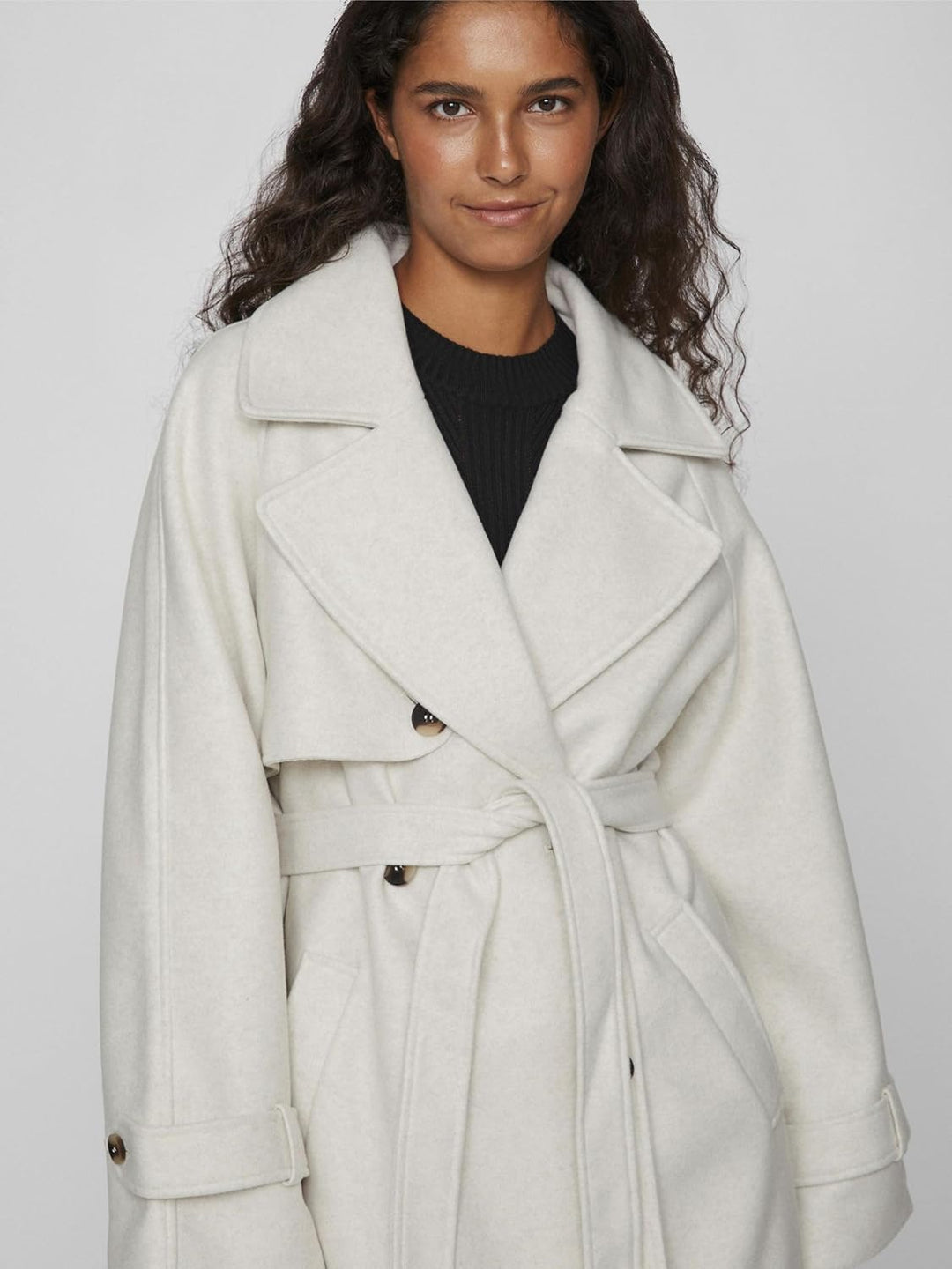Vila Damen Vilandra L/S Coat/Su Langmantel 38 Super Light Natural Melan, 38 Super Light Natural Mela
