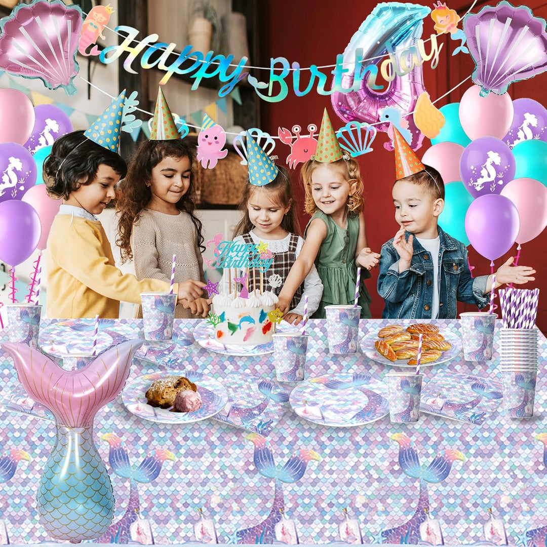 Meerjungfrau Geburtstag Deko Kindergeburtstag Partygeschirr Set mit Luftballons für 16 Gäste 4 Jahre