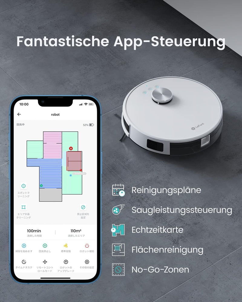 LEFANT M1 Saugroboter mit Wischfunktion, LiDAR Navigation, 4000Pa Staubsauger Roboter, 200Mins Max,