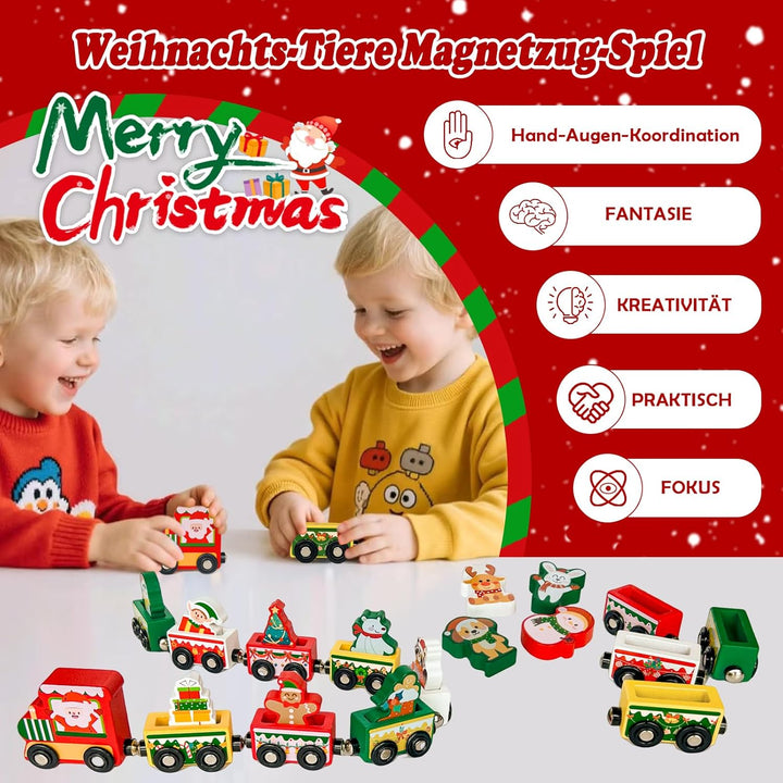 Adventskalender 2025 Holz Eisenbahn Kinder, 24 Tage Weihnachten Adventskalender Zug,Kinderspielzeug