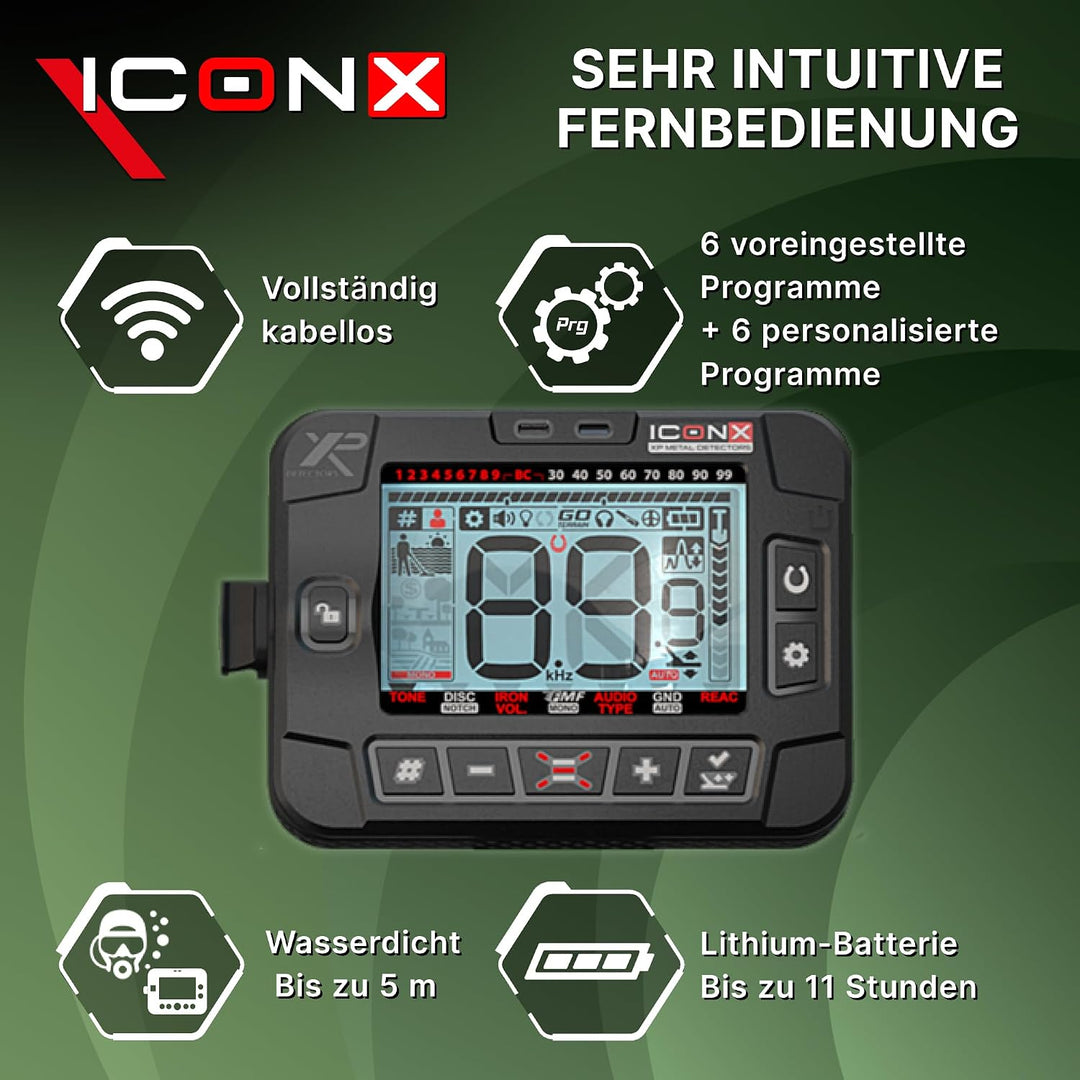 XP Metal Detectors ICONX Adventure Pack - WSAXL Stereo-Kopfhörer, MI-6 Pinpointer, FMF 28cm Suchspul