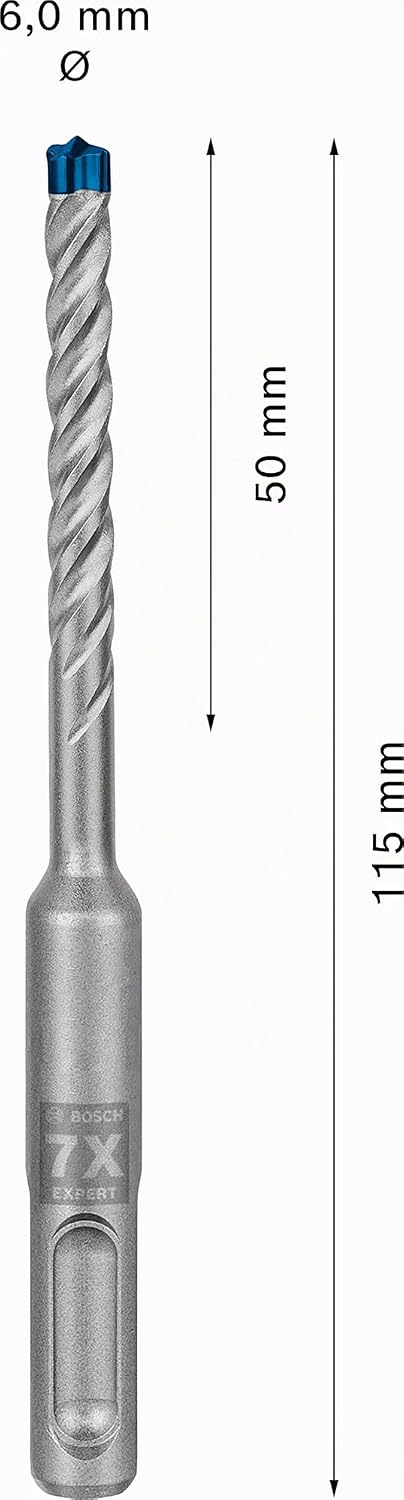 Bosch Professional 1x Expert SDS plus-7X Hammerbohrer (für Stahlbeton, Ø 6,00x115 mm, Zubehör Bohrha