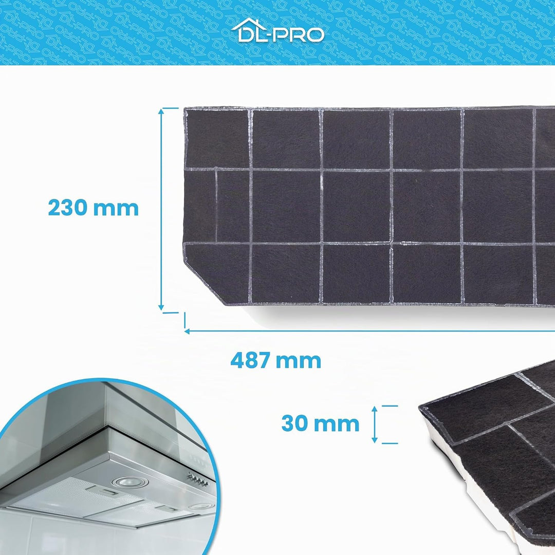 DL-pro 2 x Aktivkohlefilter 487x230mm für Bosch Siemens Neff Balay 460367 00460367 DHZ3300 LZ33000 Z