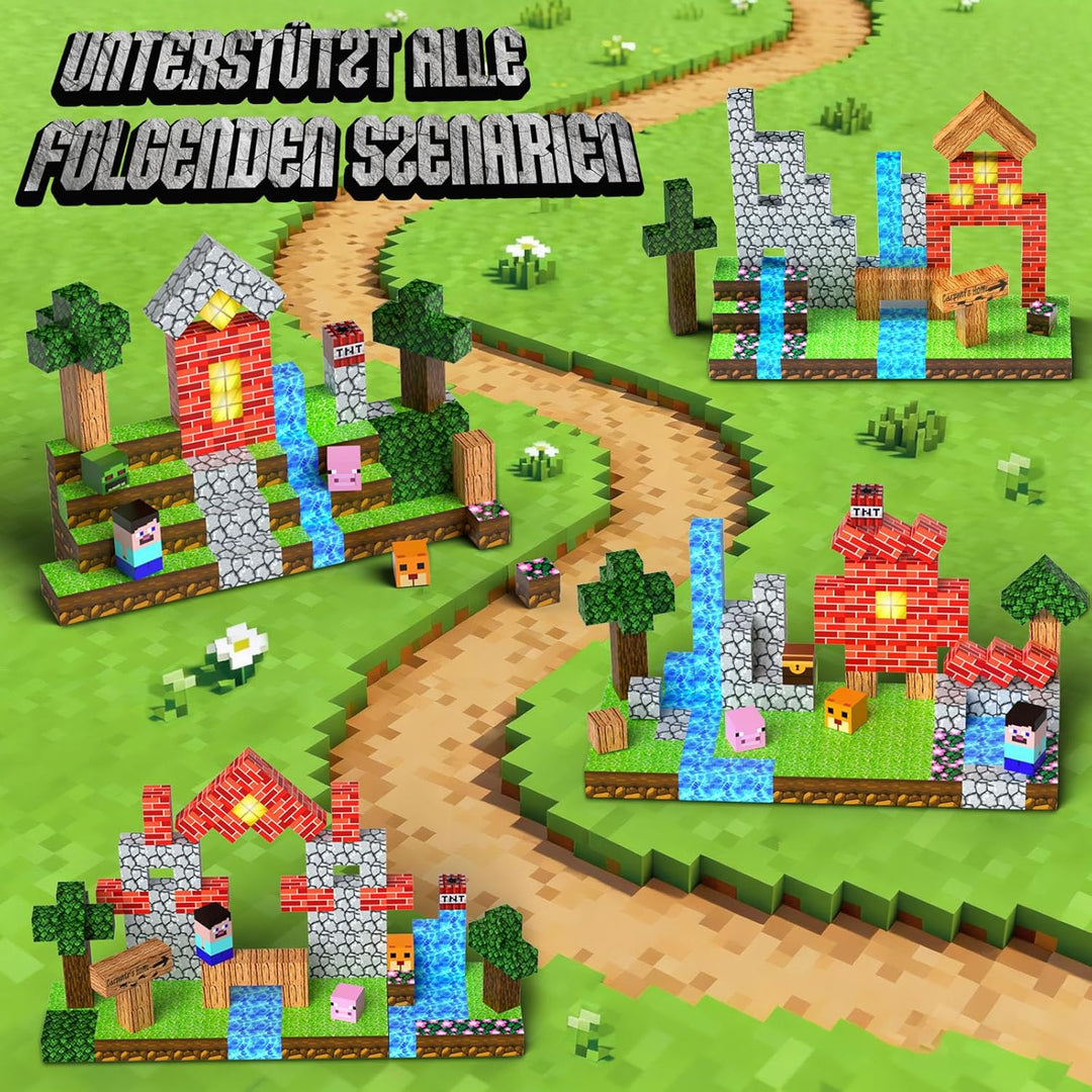 Magnetische Bausteine Blöcke 200 Stück 2 cm, Leuchtende Magnetbausteine Set, Magnetic Blocks Bauwelt