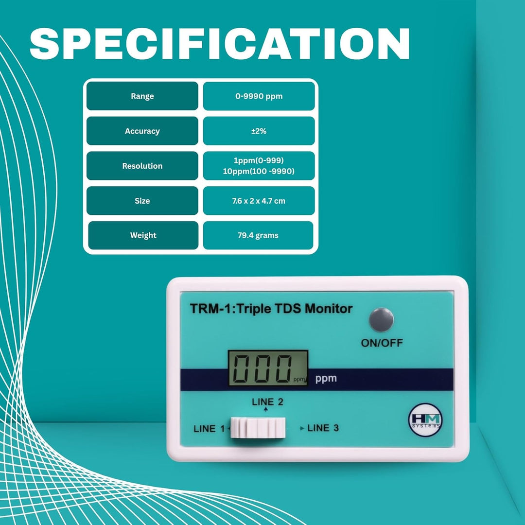 HM Digital Dreifacher Inline-RO/DI TDS Monitor mit 6,35 mm T-Armaturen