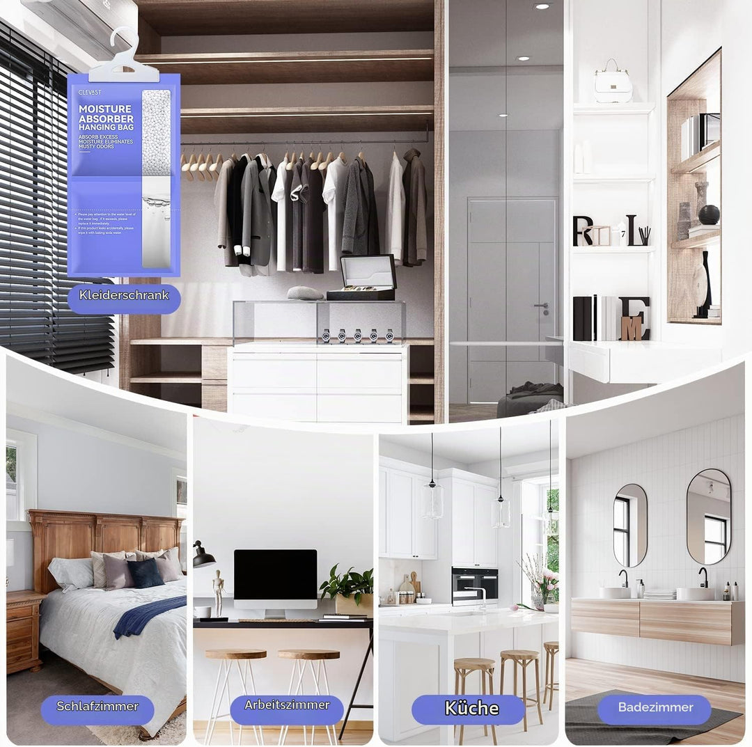 CLEVAST 5 Pack Kleiderschrank Feuchtigkeitsabsorber, Hanging Luftentfeuchter, Feuchtigkeitsentferner
