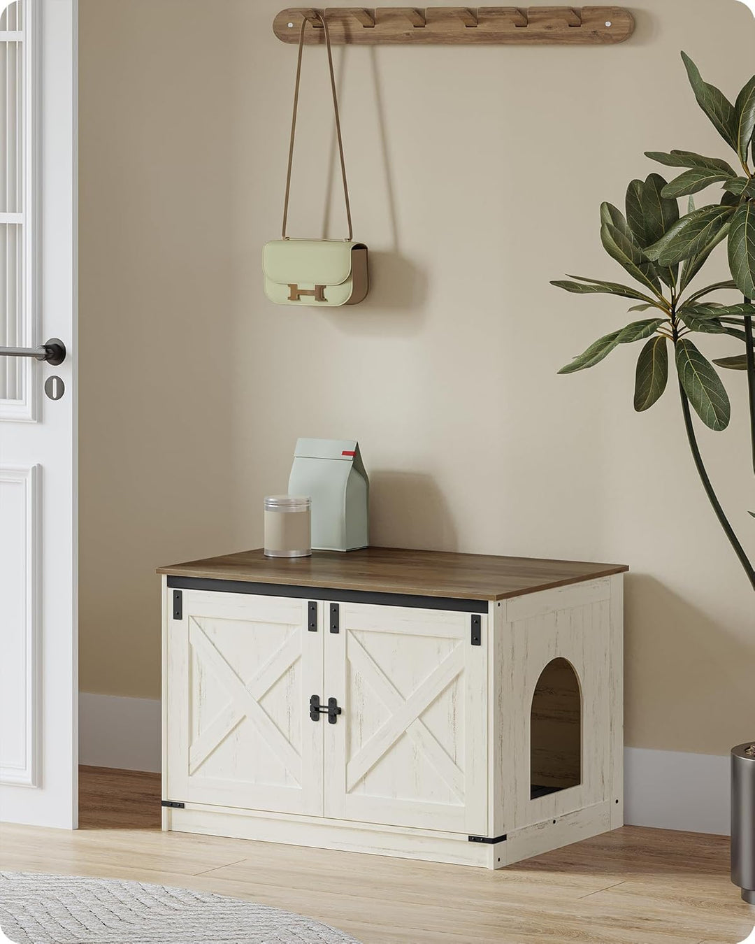 Hzuaneri Katzenklo Schrank, Katzenschrank, Katzentoilette mit Herausnehmbarer Trennwand, Katzenhaus,