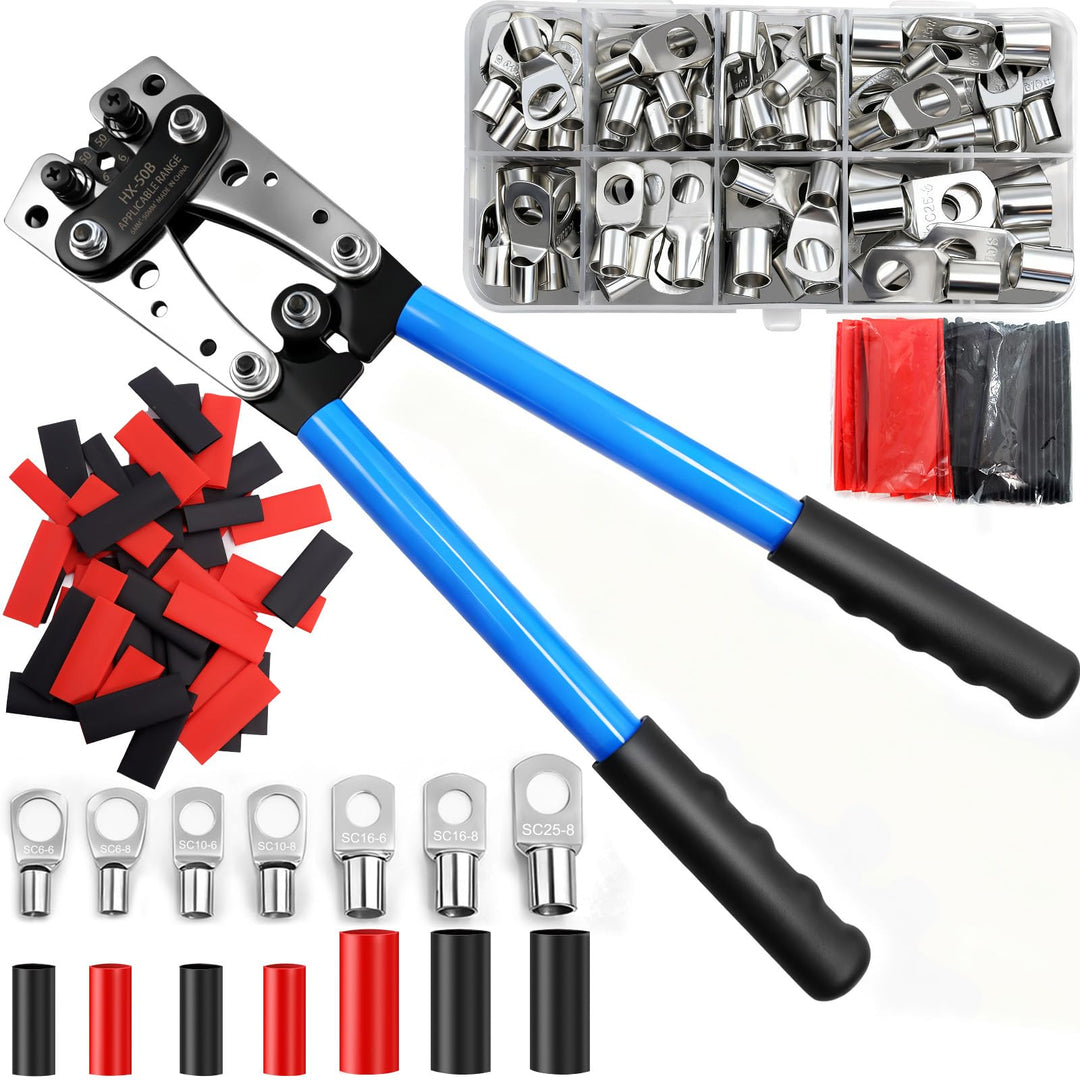 Crimpzange Kabelschuhe AWG Draht Crimper mit 100 Stück Schrumpfschlauch und 60 Kupferanschlüsse, bat
