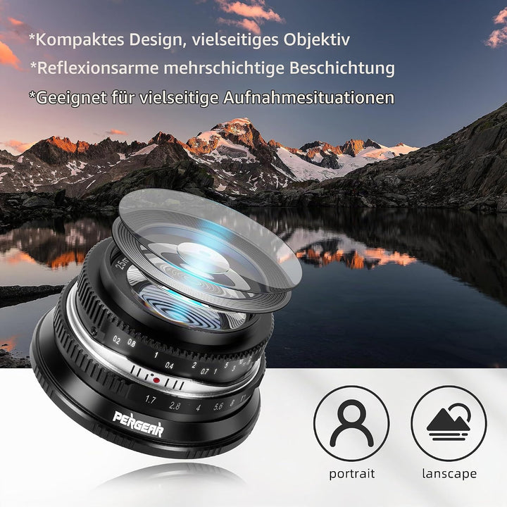 Pergear 25mm F1.7 Objektiv X Mount für Fujifilm, Manueller Fokus mit Grosser Blende Objektiv Fuji X