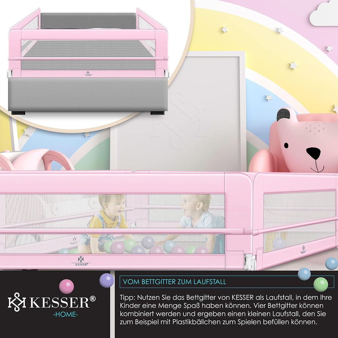 KESSER® Bettgitter 200 cm Bettschutzgitter Kinderbettgitter für Kinder Babybettgitter Klappbar, Trag